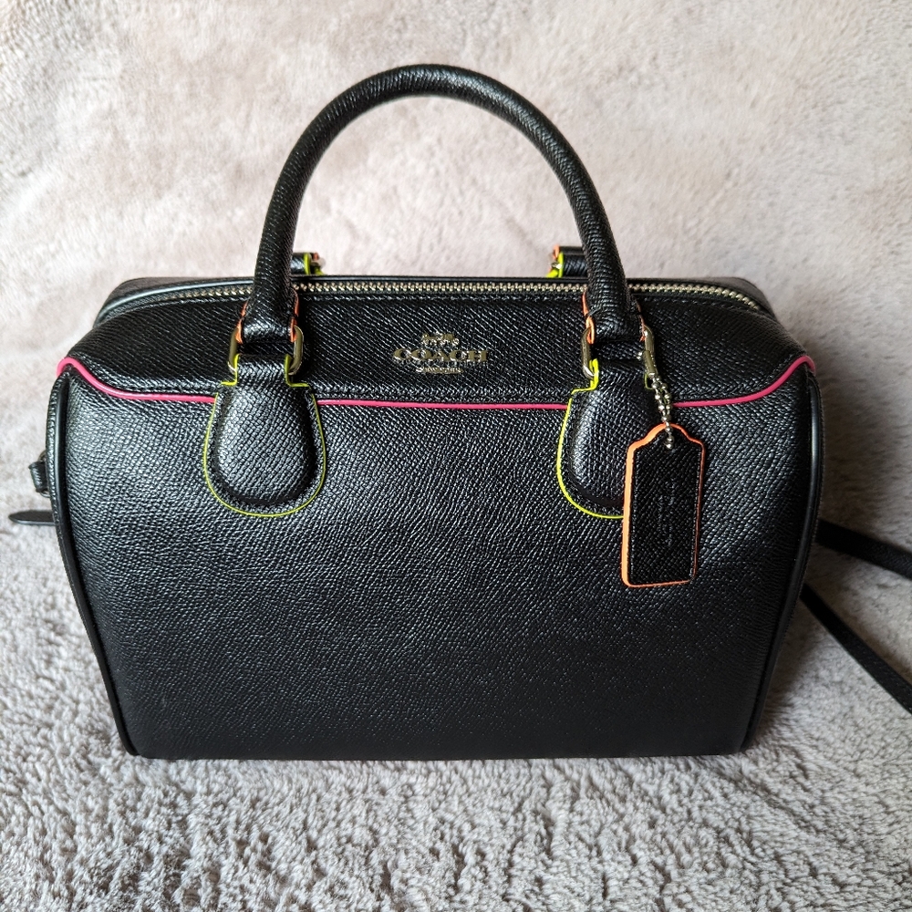 Coach Mini Bennett Satchel Black with Neon Accents